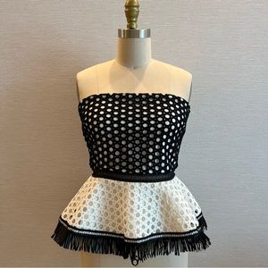 ALEXIS Kailey Peplum Top Strapless Blouse Sz M Embroidered Fringe